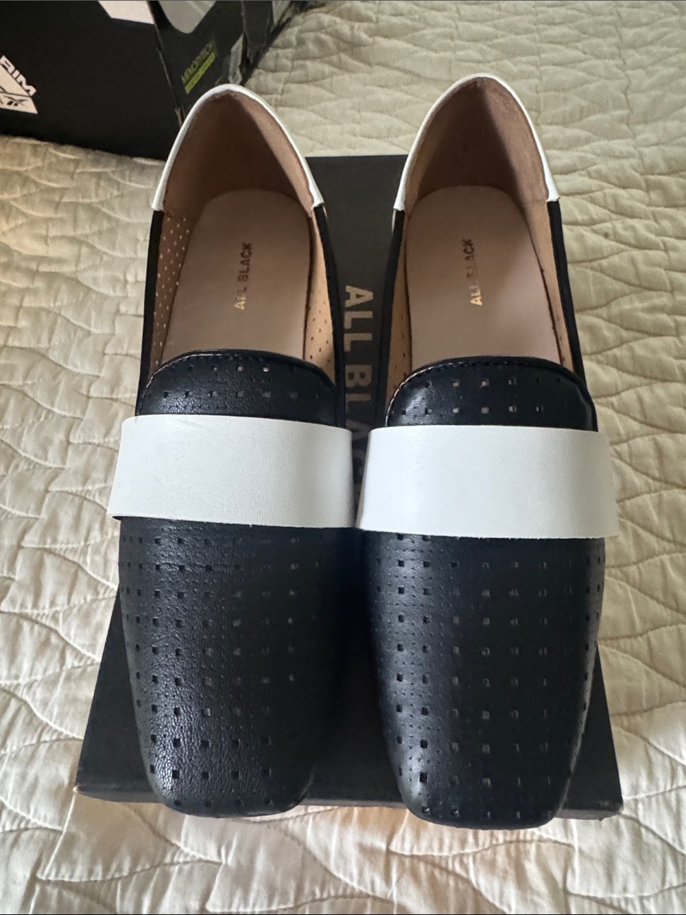 NIB All Black Women's any Perf Loafer Black and White Perforated Slip-On Loafers